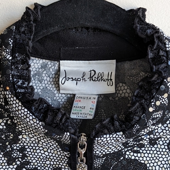 Vintage Joseph Ribkoff zipup jacket black floral jersey knit structure sz 14 - Picture 7 of 7